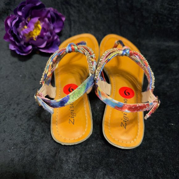 Zigi soho Colorful Fabric and Rhinestone Jewels Thong Sandals Size 6 - Picture 9 of 12